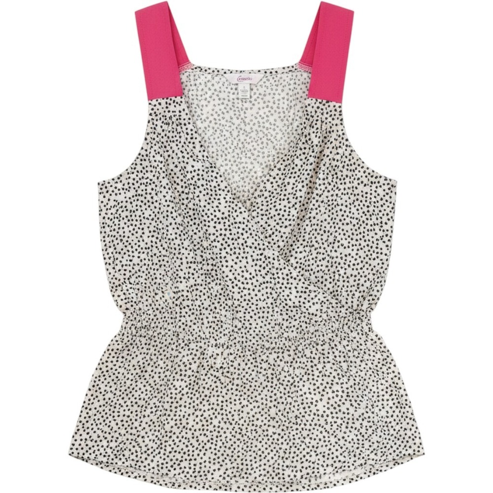 Candies Heart Print Peplum Blouse Pink Straps Surplice Wrap Top Small RN 73277
